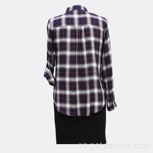 Camisa de dobladillo redondo YD Checks para mujer